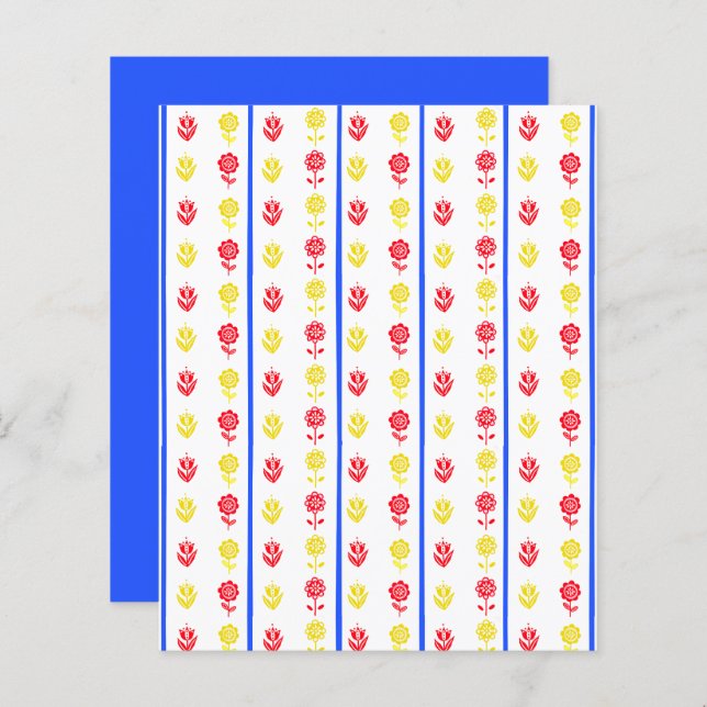 Scandi Red Yellow Flower Blue Stripe Scrapbook (Frente/Verso)