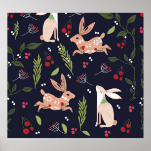 Scandinavian Folart Bunny Impressão