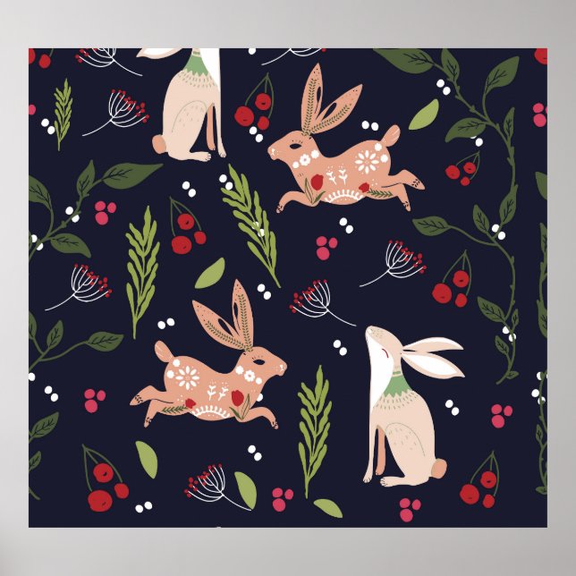 Scandinavian Folart Bunny Impressão (Frente)