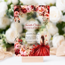 Scarlet Elegance Dourada Quinceanera Floral Encant