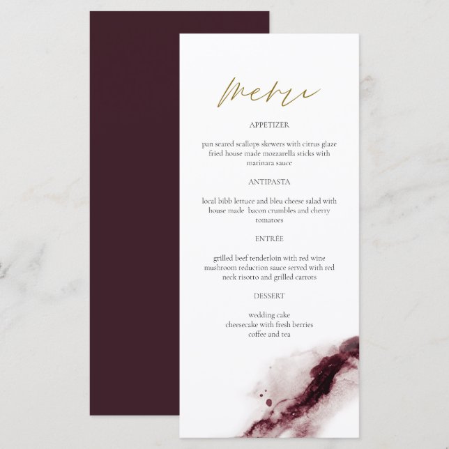 SCARLETT | Cartão de Menu Boho Borgonha e Dourado (Frente/Verso)