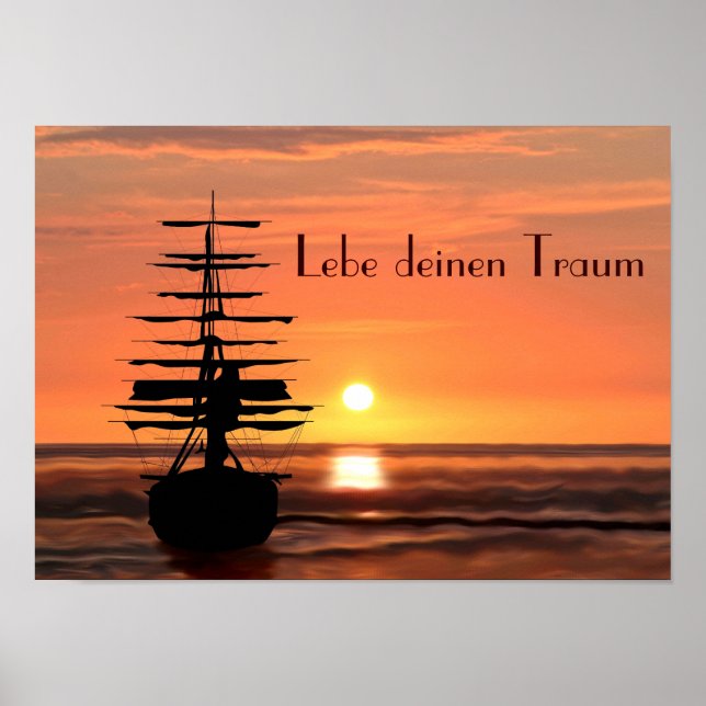 Schiff mit Sonnenaufgang Poster (Frente)