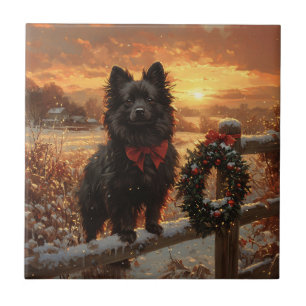 Schipperke Dog Rustic Winter Sunset