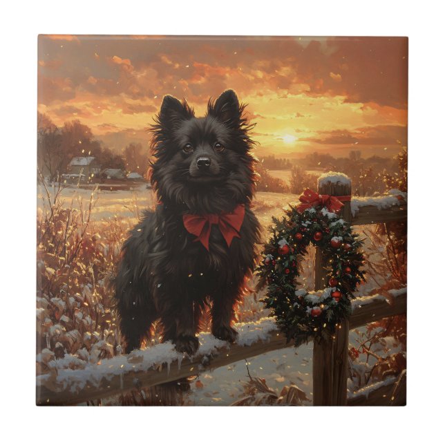 Schipperke Dog Rustic Winter Sunset (Frente)