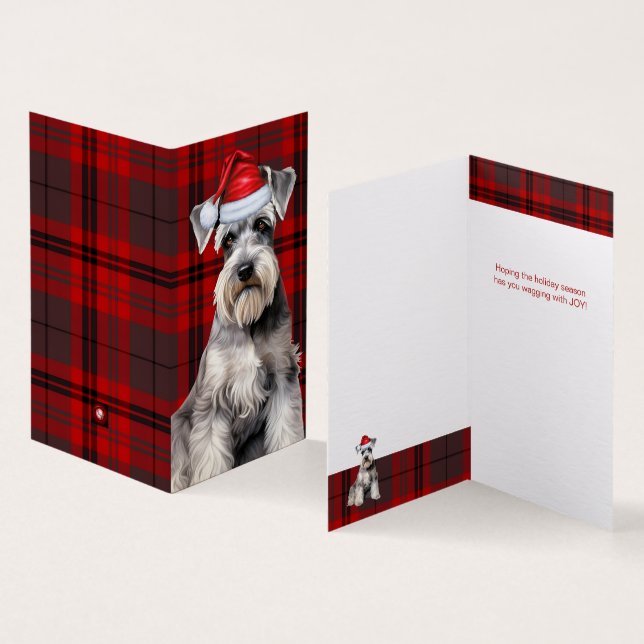 Schnauzer Christmas Dog with Red Holiday Plaid (Interior e exterior)