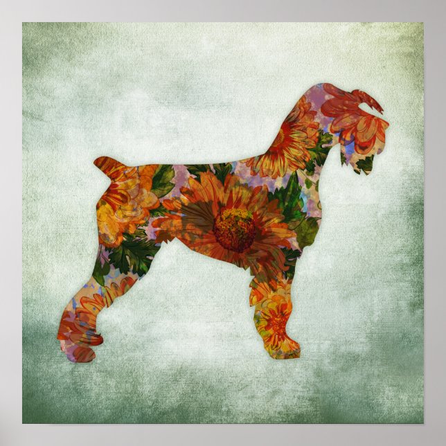 Schnauzer Dog Art Impressão Floral Poster (Frente)