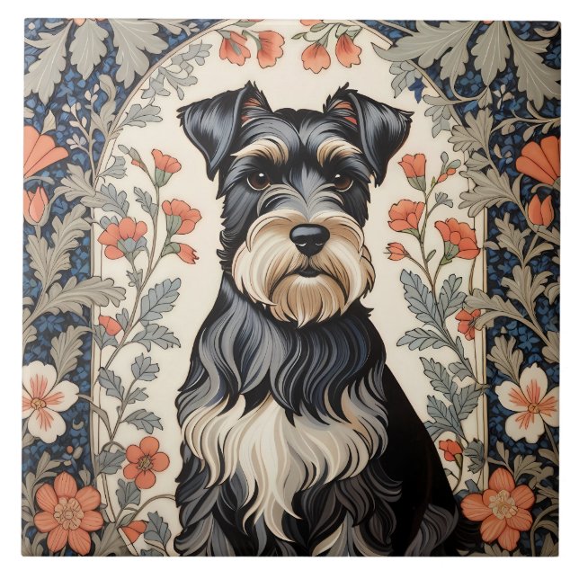 Schnauzer Elegante Inspirado em William Morris Flo (Frente)