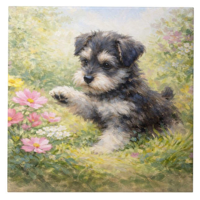 Schnauzer Puppy Springtime Flowers (Frente)