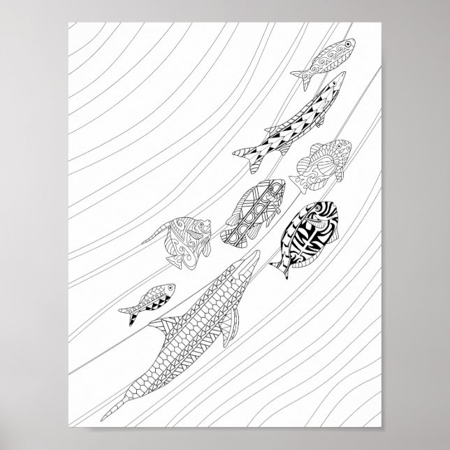 School Of Fish Adult Coloring Poster (Frente)
