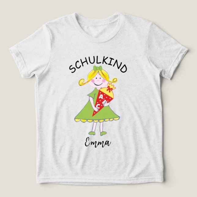 Schulkind - Mädchen mit Schultüte - grün 1 | (Design frontal)