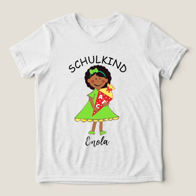 Schulkind - Mädchen mit Schultüte - grün 2 | (Design frontal)