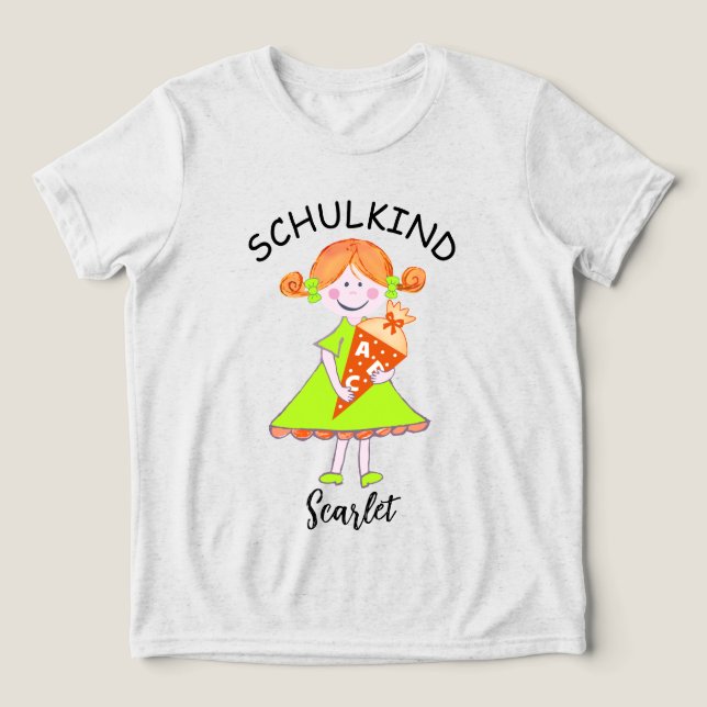 Schulkind - Mädchen mit Schultüte - grün 3 | (Design frontal)