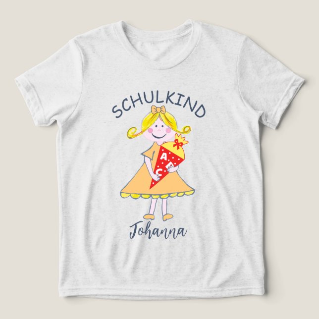 Schulkind - Mädchen mit Schultüte - orange 1 |  (Design frontal)