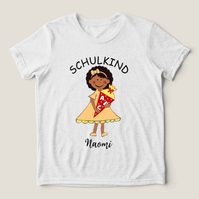 Schulkind - Mädchen mit Schultüte - orange 2 | (Design frontal)