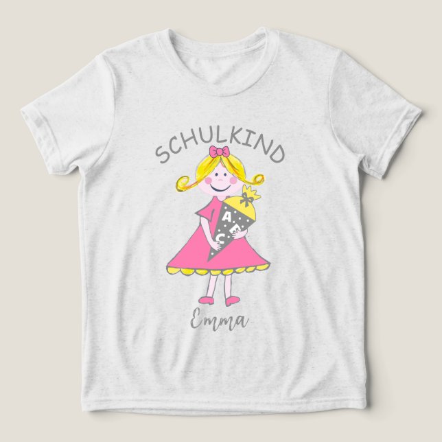 Schulkind - Mädchen mit Schultüte - rosa 1 |  (Design frontal)