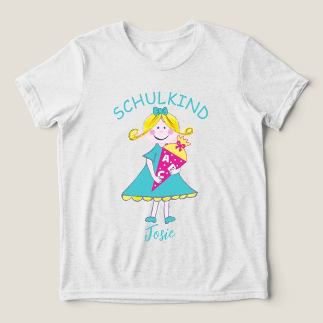 Schulkind - Mädchen mit Schultüte - türkis 1 |  (Design frontal)