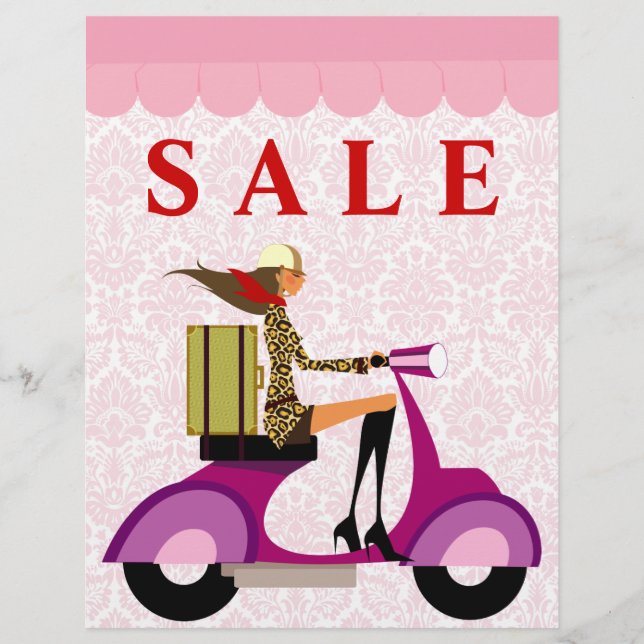 Scooter de Moda Flyer Mulher Rosa Damask (Frente)