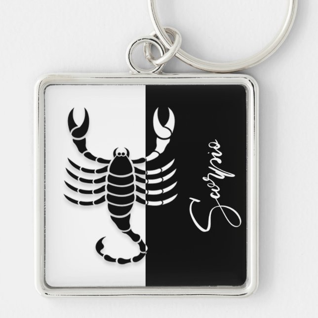 Scorpio Zodiac Sinal, Chaveiro preto e branco (Frente)