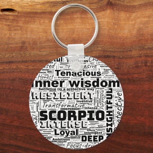 Scorpio Zodiac Word Cloud Chaveiro (Frente)