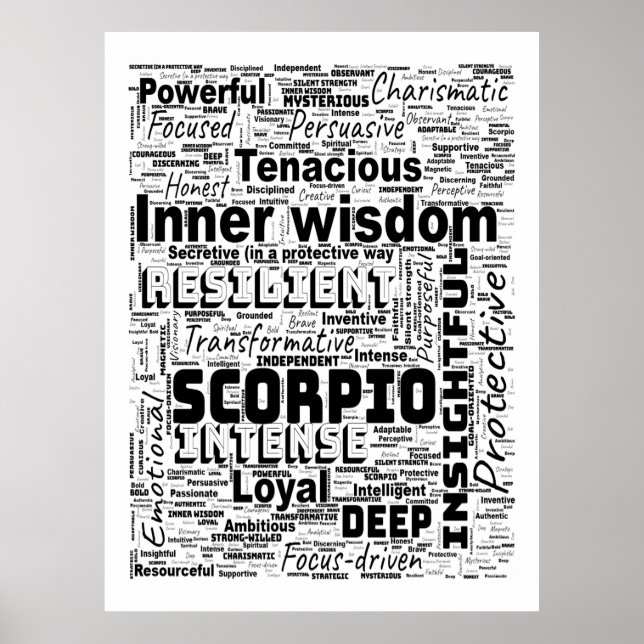 Scorpio Zodiac Word Cloud Poster (Frente)