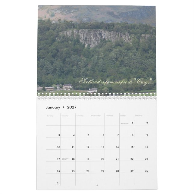 Scotland calendário de 16 meses (Jan 2027)