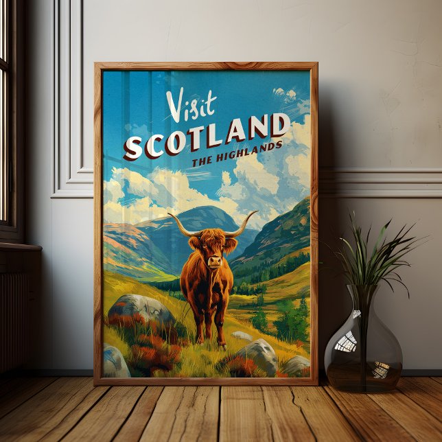 Scotland Highlands Viagens vintage Poster Cow (Criador carregado)