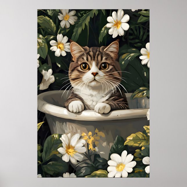Scottish Fold In Bathtub Poster, Funny Cat Poster (Frente)