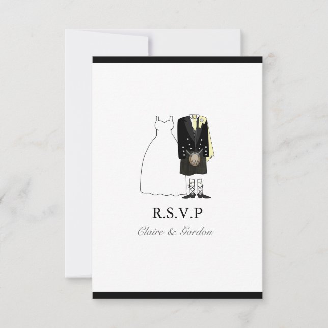 Scottish Kilt Bride & Groom Wedding RSVP - amarelo (Frente)