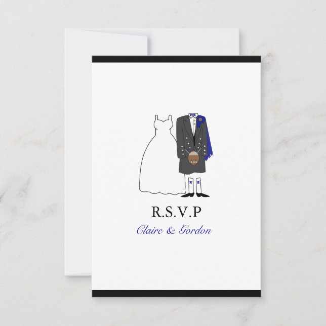 Scottish Kilt Bride & Groom Weding RSVP - Azul (Frente)
