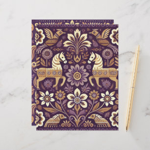 Scrapbook de arte popular roxo e Dourado escandina