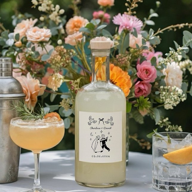 Scribble Sketch Wedding Bottle Sticker (Criador carregado)