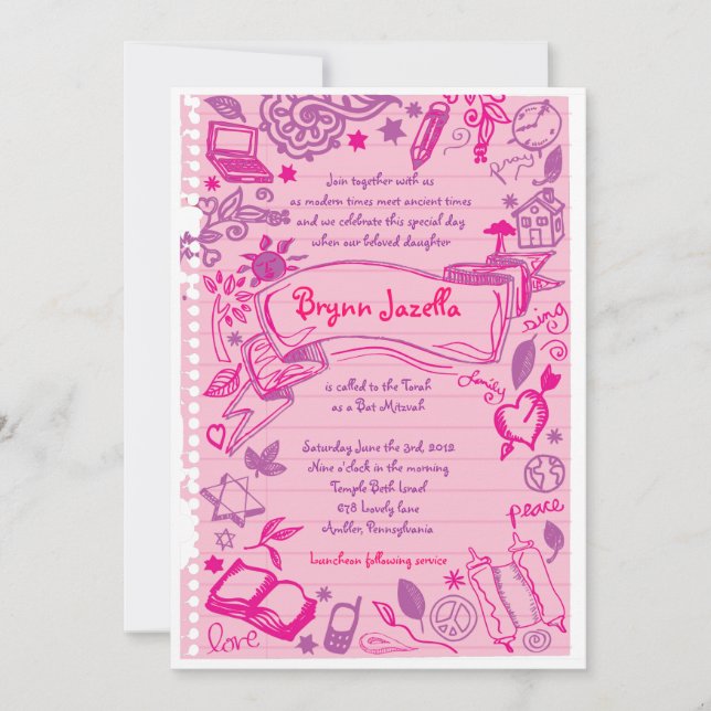 SCRIBBLES no Convite Bat Mitzvah NOTEPAPER (Frente)