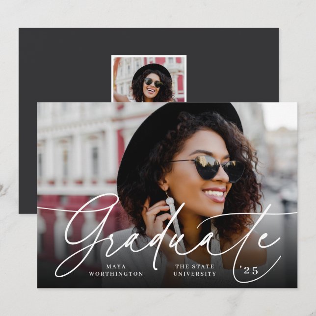 Script Chic | Anúncio de Graduação de Fotos (Frente/Verso)