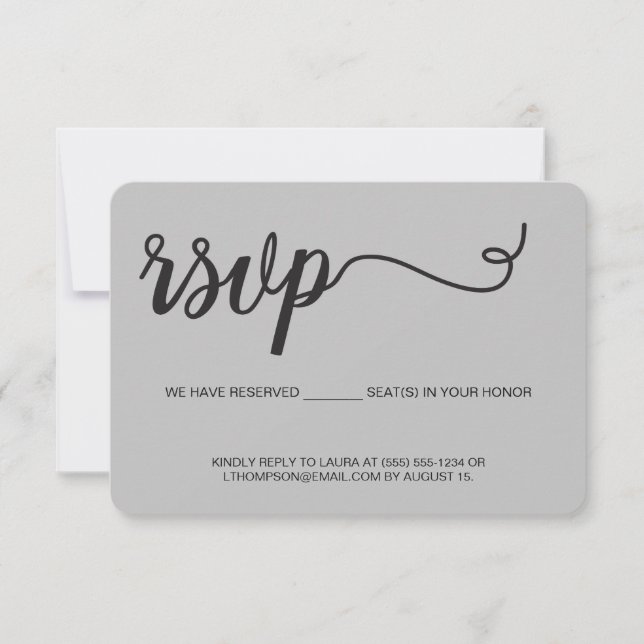 Script Cinza RSVP sem enviar por correio Assento R (Frente)