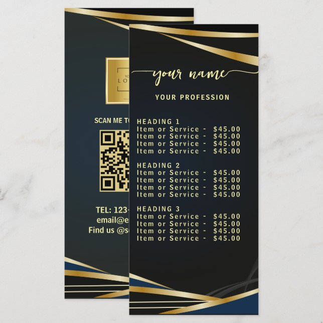 Script Classic black and gold Price List Menu (Frente/Verso)