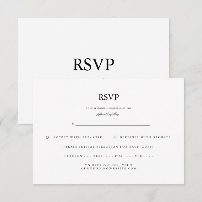 Script Clássico Elegante Preto Branco RSVP Casamen (Frente/Verso)