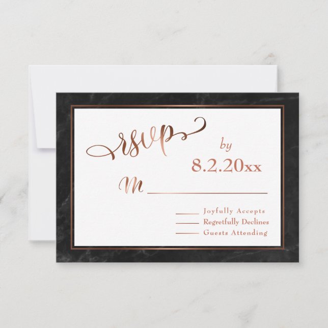 Script de Cobre Elegante com RSVP de Casamento de  (Frente)