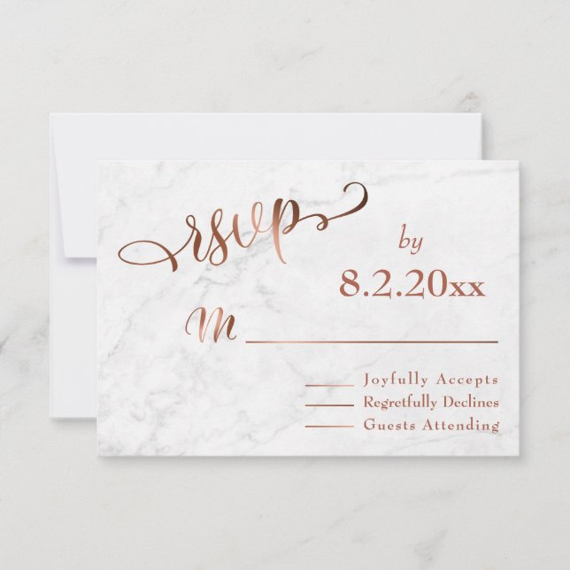 Script de Cobre Elegante com RSVP de Casamento de  (Frente)