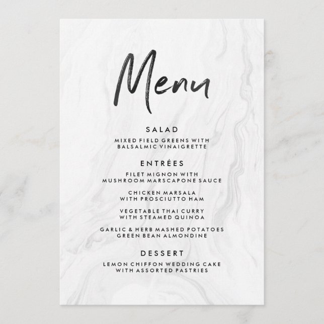 Script de mármore branco moderno | Menu Casamento (Frente)
