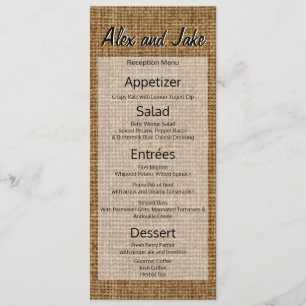 Script de Menu Casamento Rustic Burlap Vintage Cou