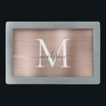 Script de monograma de metal Rosa embebido Dourado<br><div class="desc">Fenda do cinto de script de monograma de metal Rosa com Elegante</div>