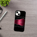 Script de nome de mármore preto-burgundy<br><div class="desc">Preto,  burgundy e falso agato prateado,  impressão de pedra mármore como fundo Personalize e adicione seu nome. O nome é escrito com um moderno estilo escrito à mão.</div>