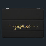 Script de Nome do Monograma Personalizado Preto E<br><div class="desc">Negra Menina E Dourada Monograma Simples, Nome De Monograma Simples Script capa de ipad Personalizada Personalizada. Este design com seu primeiro nome em um estilo bonito, escrito à mão, estilo swash tail typografia (ou caligrafia) em preto e ouro. É fácil personalizar. Excelente presente feminino para aniversário, chá de panela, dia...</div>