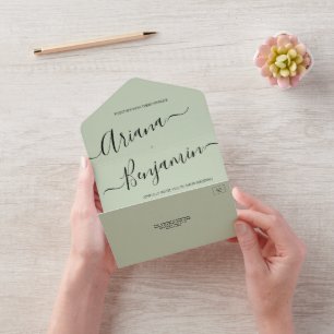 Script de Nome Elegante de Casamento Chic Verde Mo