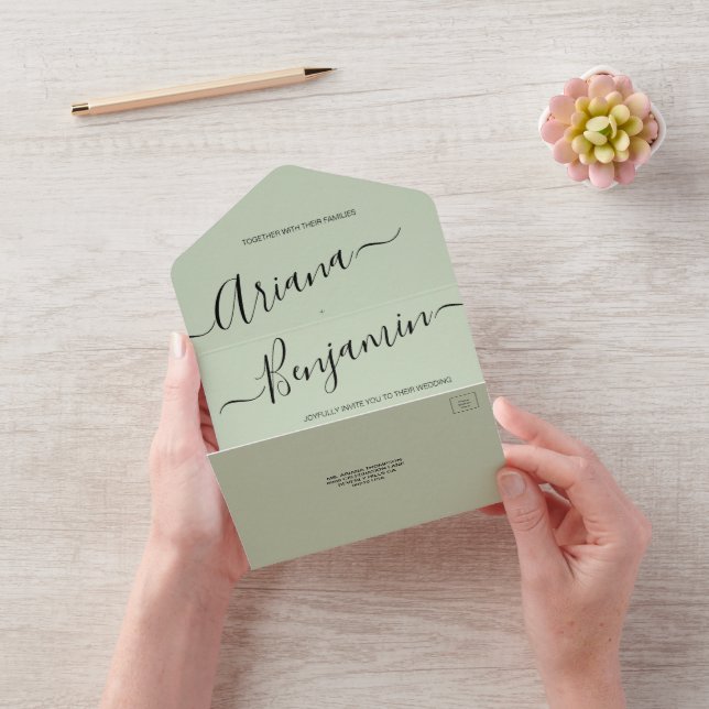 Script de Nome Elegante de Casamento Chic Verde Mo (Video)