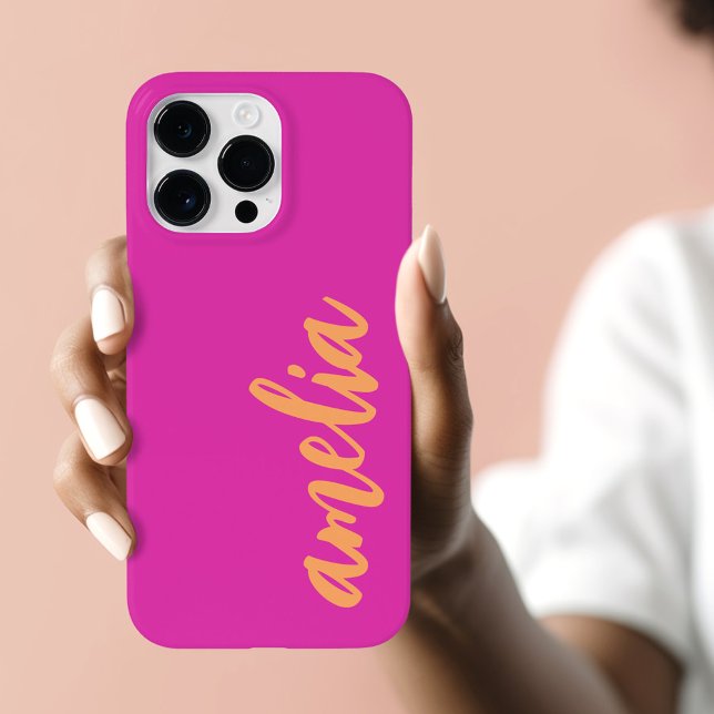 Script de nome personalizado bold laranja magenta (Custom name script bold magenta orange Case-Mate iPhone case)