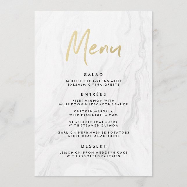 Script Dourado de mármore branco moderno | Menu Ca (Frente)