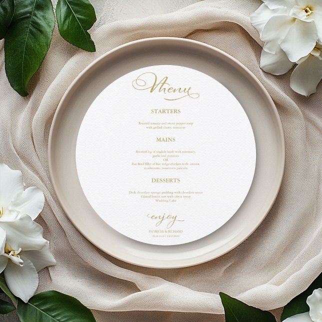 Script Dourado Elegante Do Menu Round De Casamento (Criador carregado)