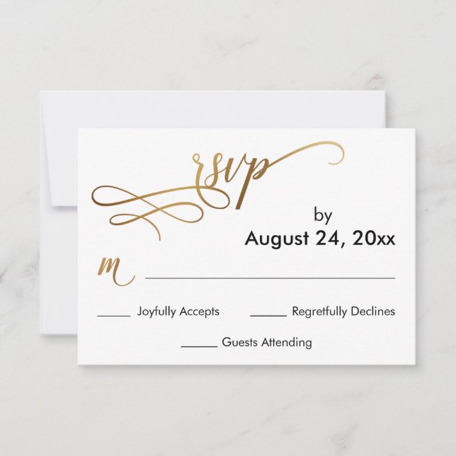 Script Dourado Elegante na placa RSVP Simples (Frente)