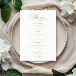 Script Dourado Elegante Simples no Menu Casamento<br><div class="desc">Aumente sua experiência de casamento com nossa suíte de casamento de caligrafia dourada moderna, projetada para sofisticação e glamour. Personalize-o facilmente em apenas alguns cliques para criar uma celebração que reflita o seu estilo exclusivo. Se você tiver alguma dúvida, precisar de assistência ou quiser ajustar qualquer detalhe, por favor, sinta-se...</div>